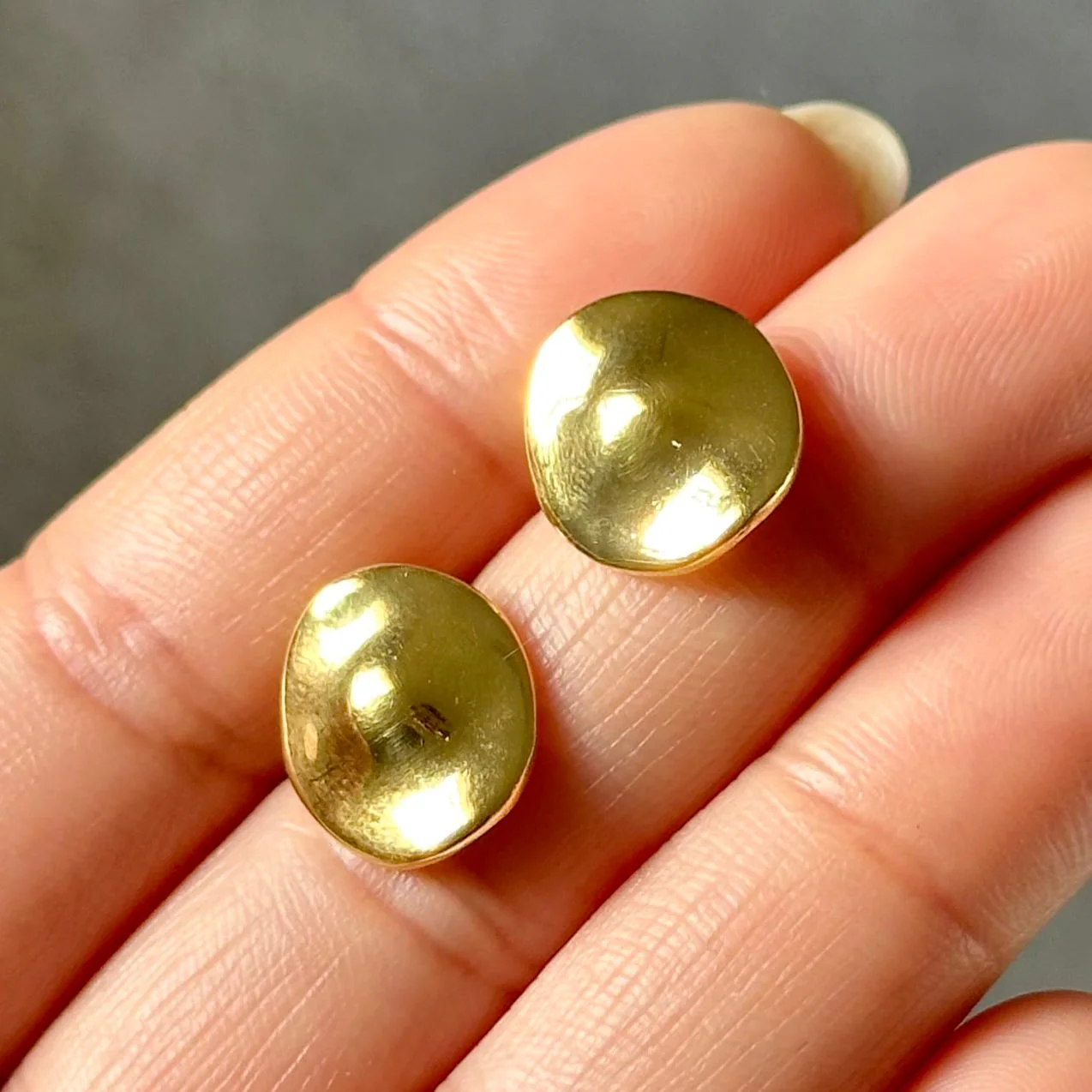 Gold Plated Sterling Silver Round Organic Dome Shaped Studs - Image 8