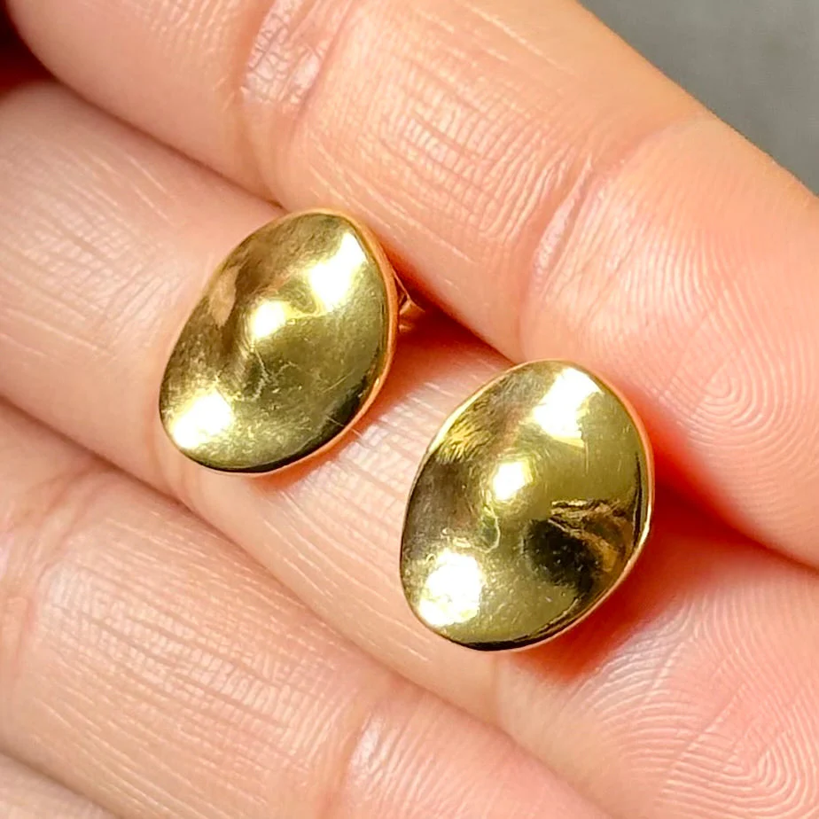 Gold Plated Sterling Silver Round Organic Dome Shaped Studs - Image 9