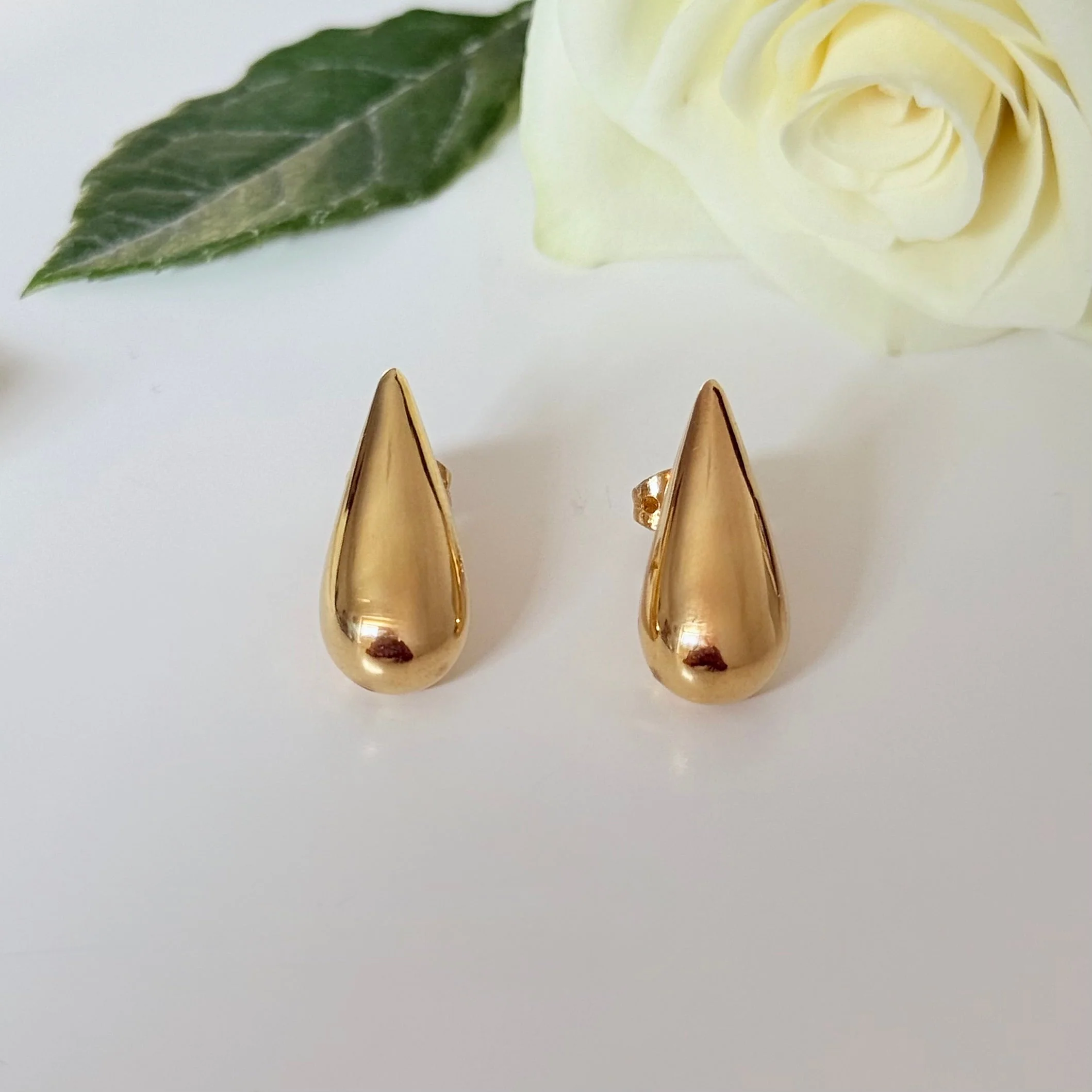 Gold Plated Sterling Silver Teardrop Shaped Stud Earrings