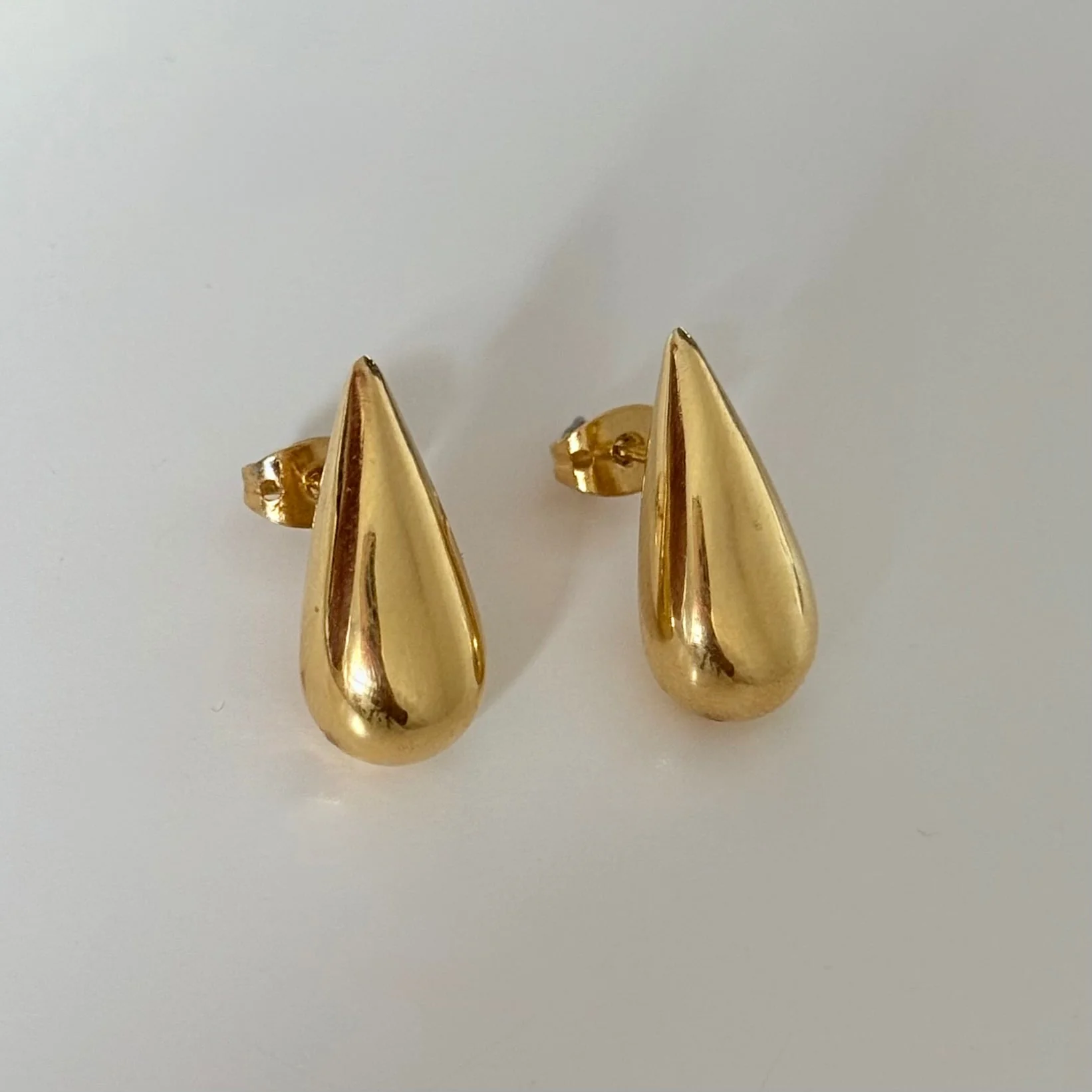Gold Plated Sterling Silver Teardrop Shaped Stud Earrings - Image 3