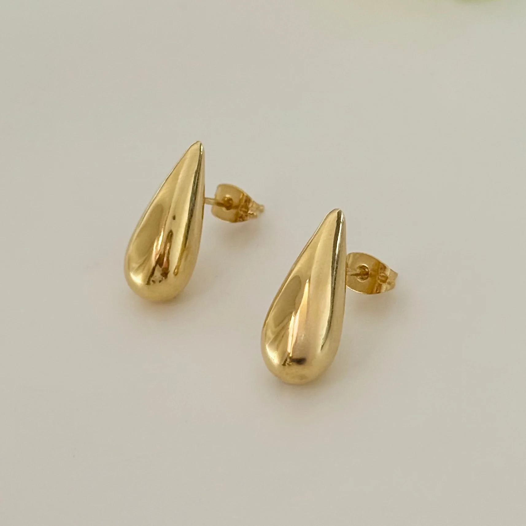 Gold Plated Sterling Silver Teardrop Shaped Stud Earrings - Image 4