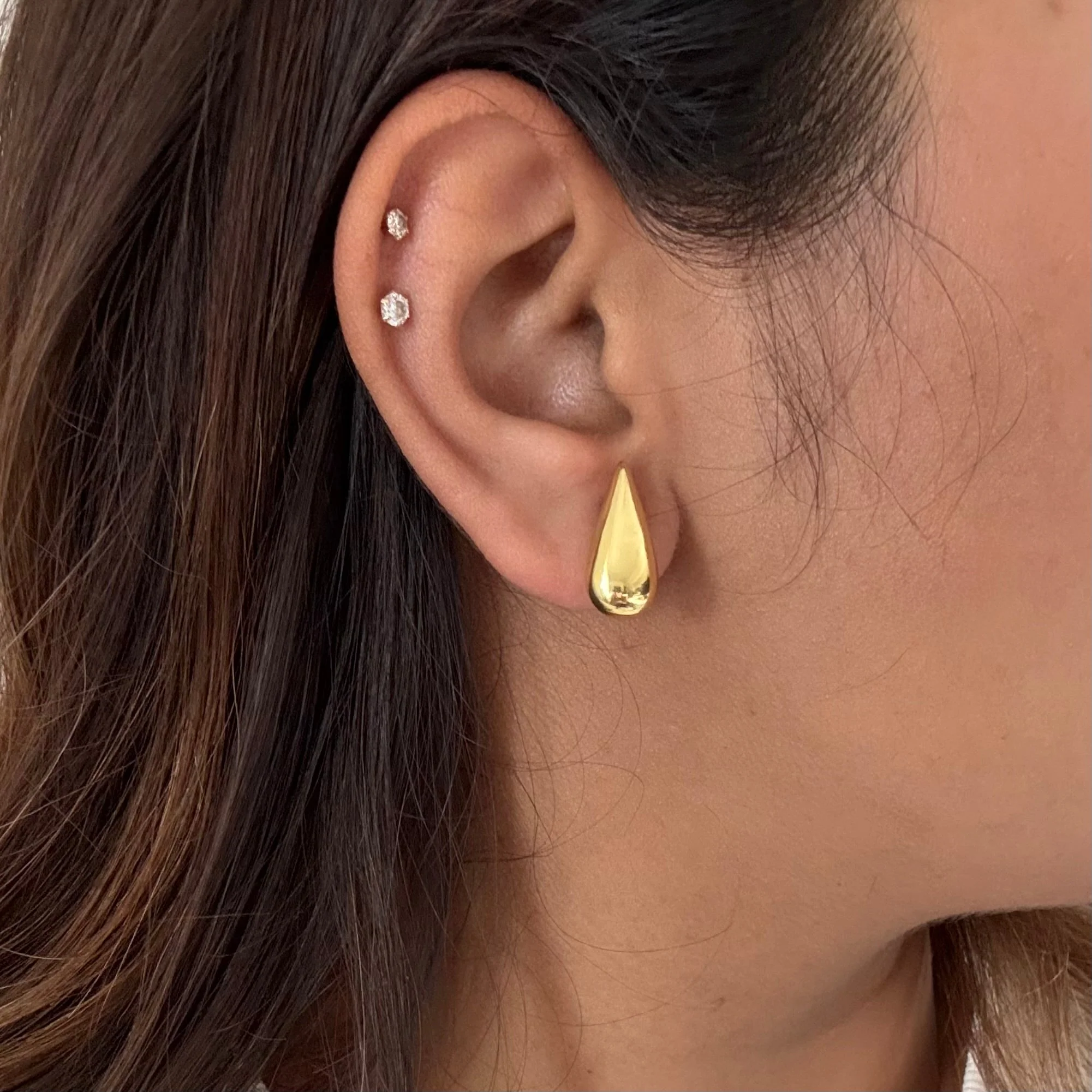 Gold Plated Sterling Silver Teardrop Shaped Stud Earrings - Image 5