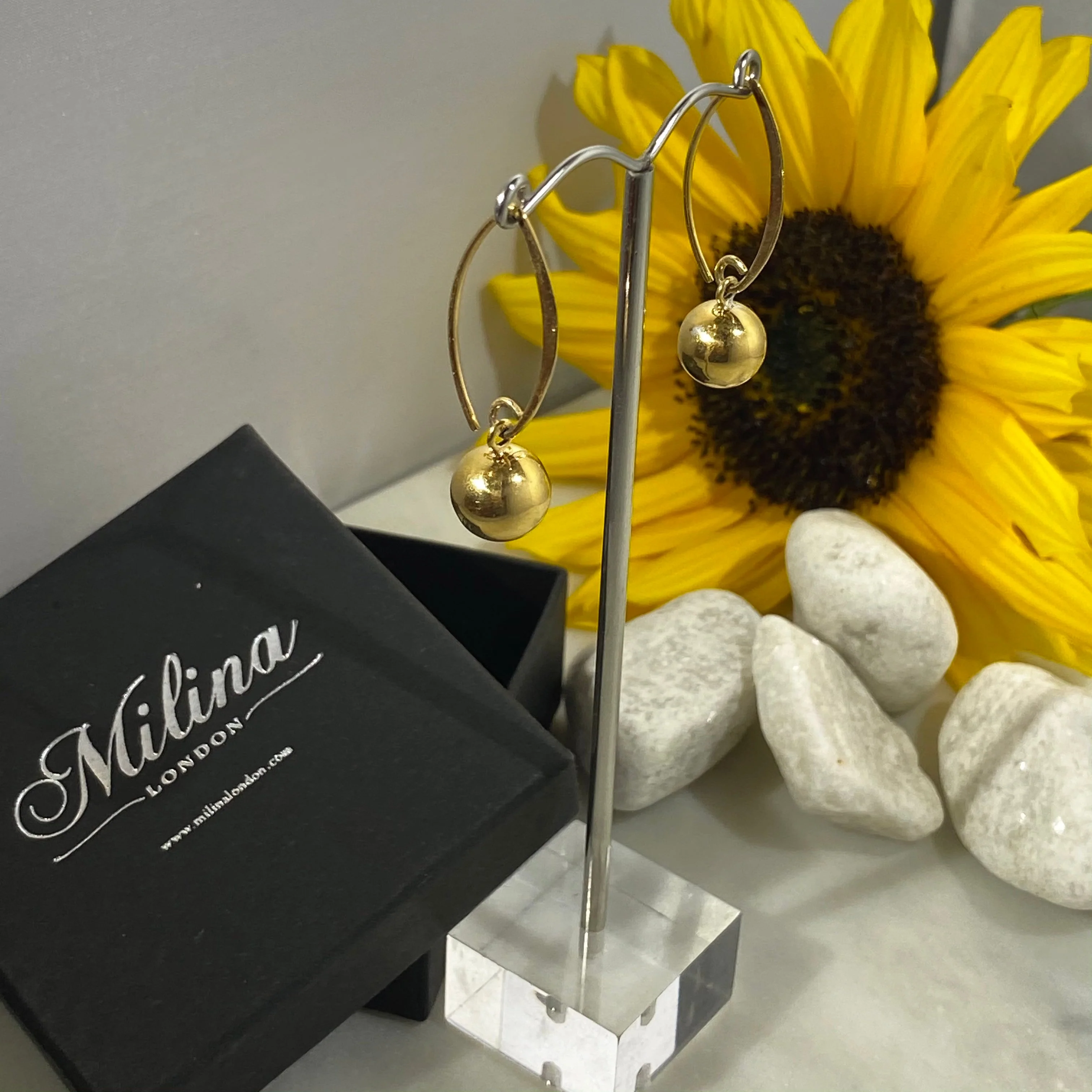 Gold Plated Sterling Silver Threader Earrings - Sphere - Image 3