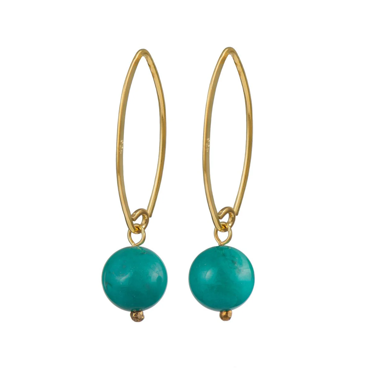 Gold Plated Sterling Silver Threader Earrings - Turquoise Drop - Image 2