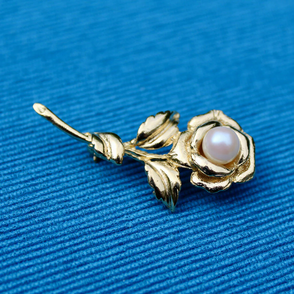 Gold Rose with Pearl Brooch - Image 2
