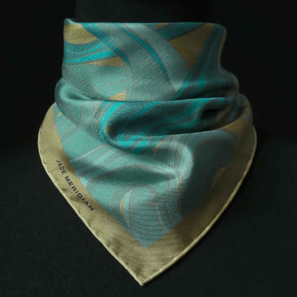 Hand Rolled Silk Scarf | Pure Silk Twill | Gold Sea of Neptune - Image 2