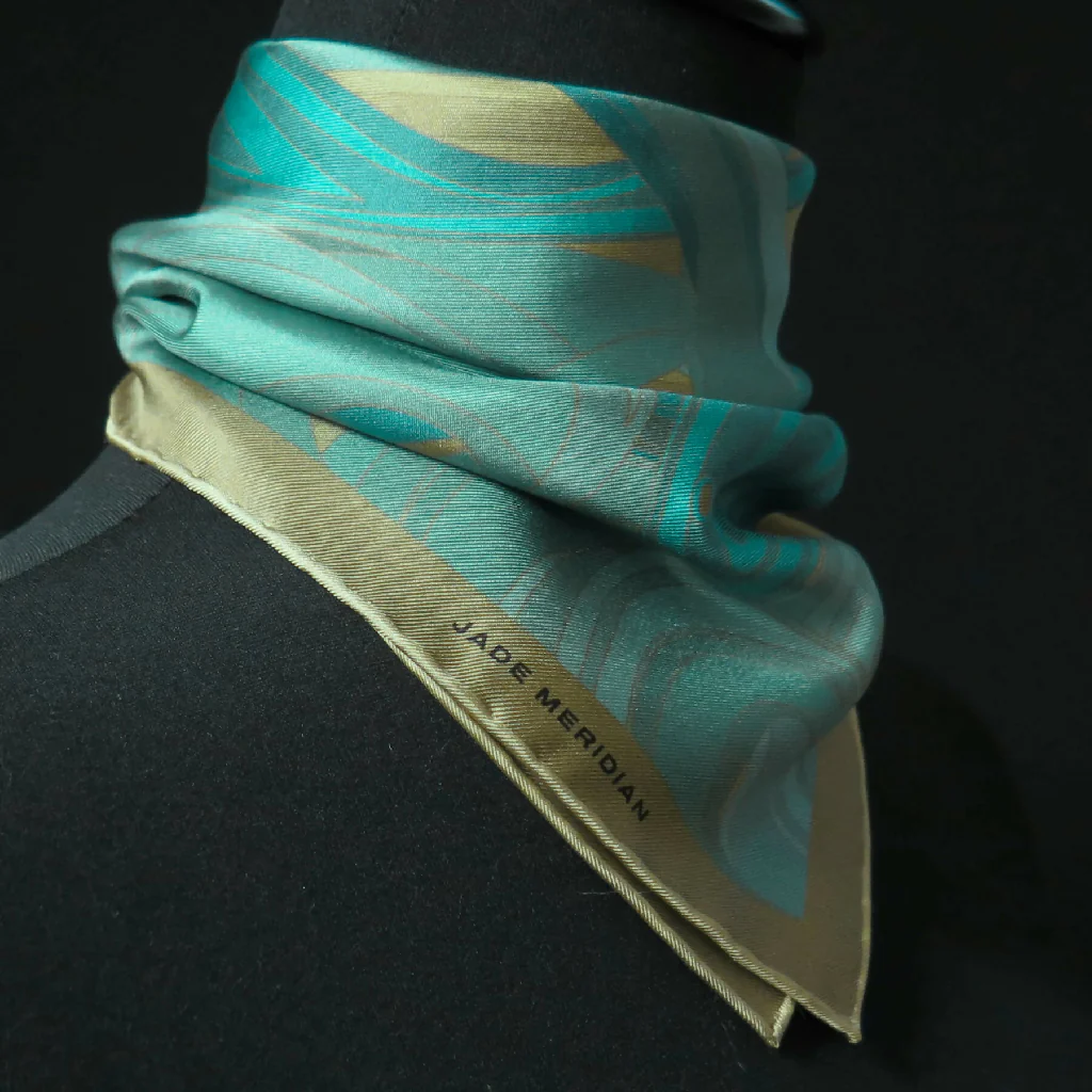 Hand Rolled Silk Scarf | Pure Silk Twill | Gold Sea of Neptune - Image 4