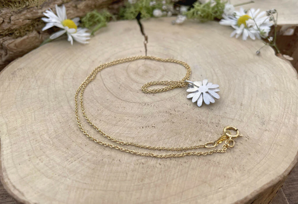 Gold & Silver Daisy Necklace, Gold Chain - Image 6