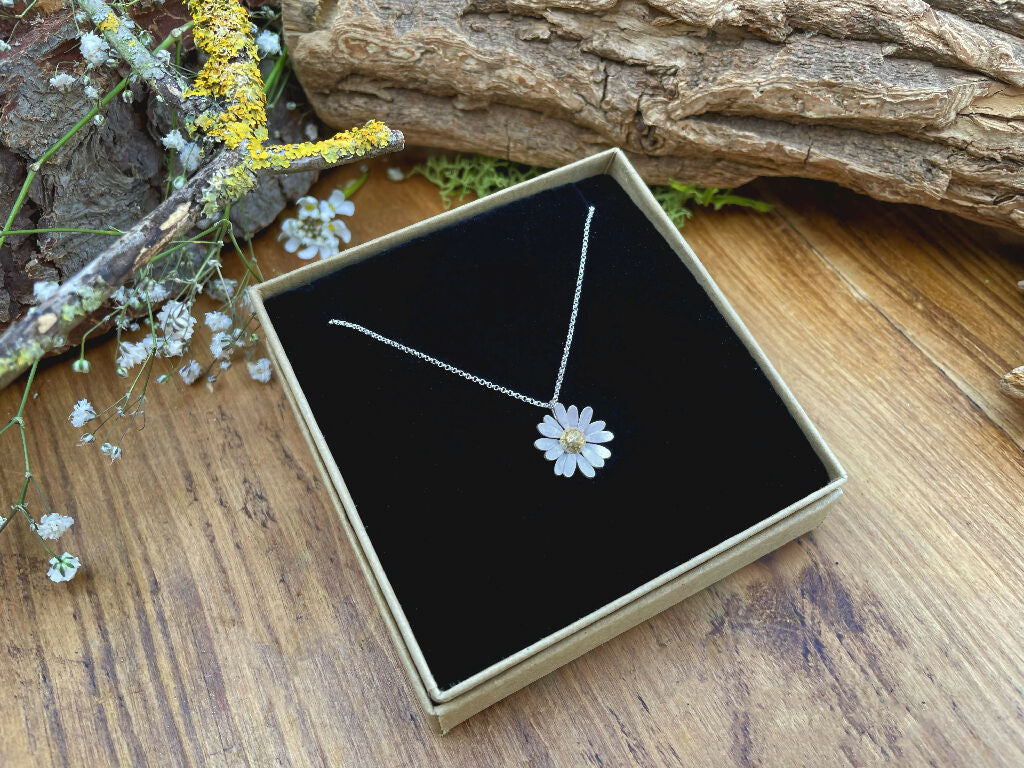 Gold & Silver Daisy Necklace, Silver Chain - Image 4