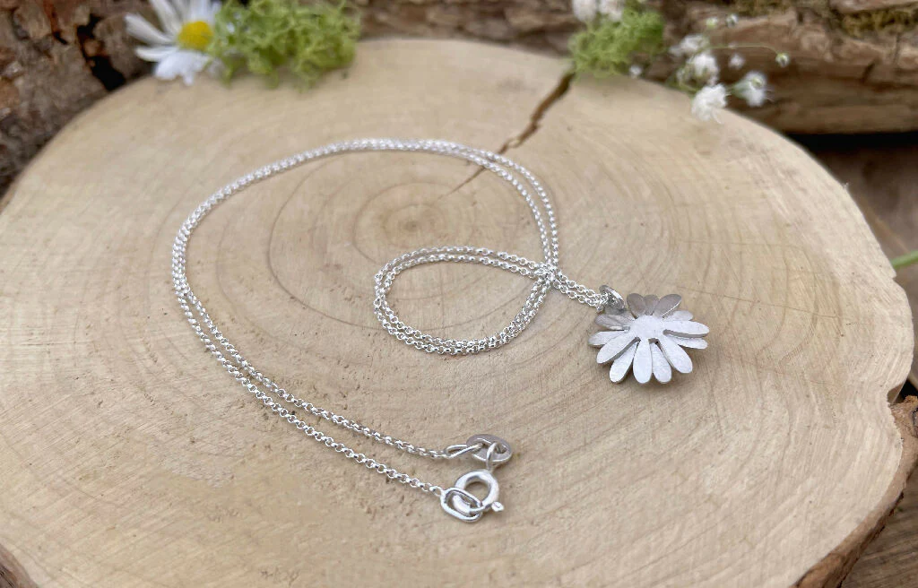 Gold & Silver Daisy Necklace, Silver Chain - Image 7