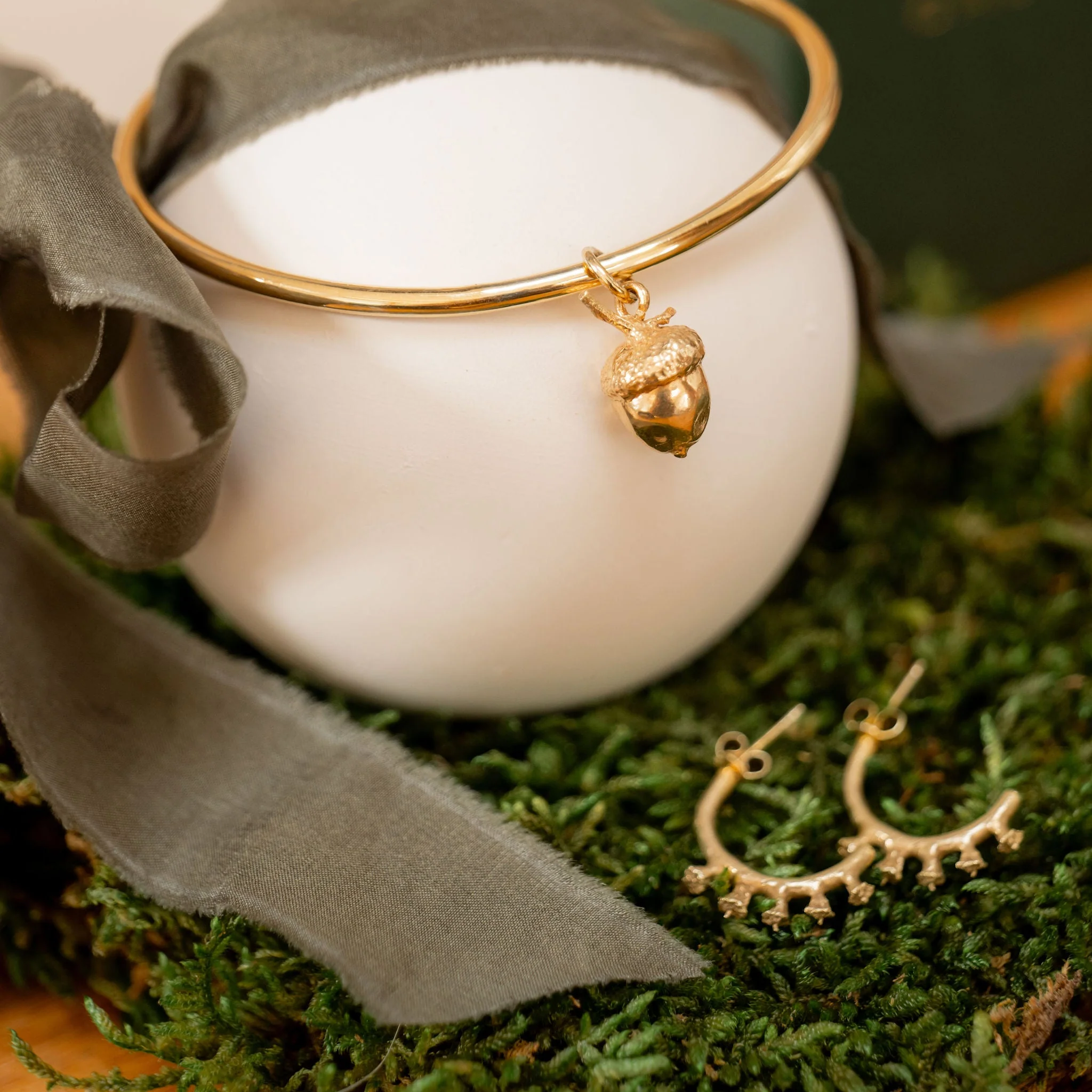 Gold Small Acorn Capsule Memory Bangle - Image 2