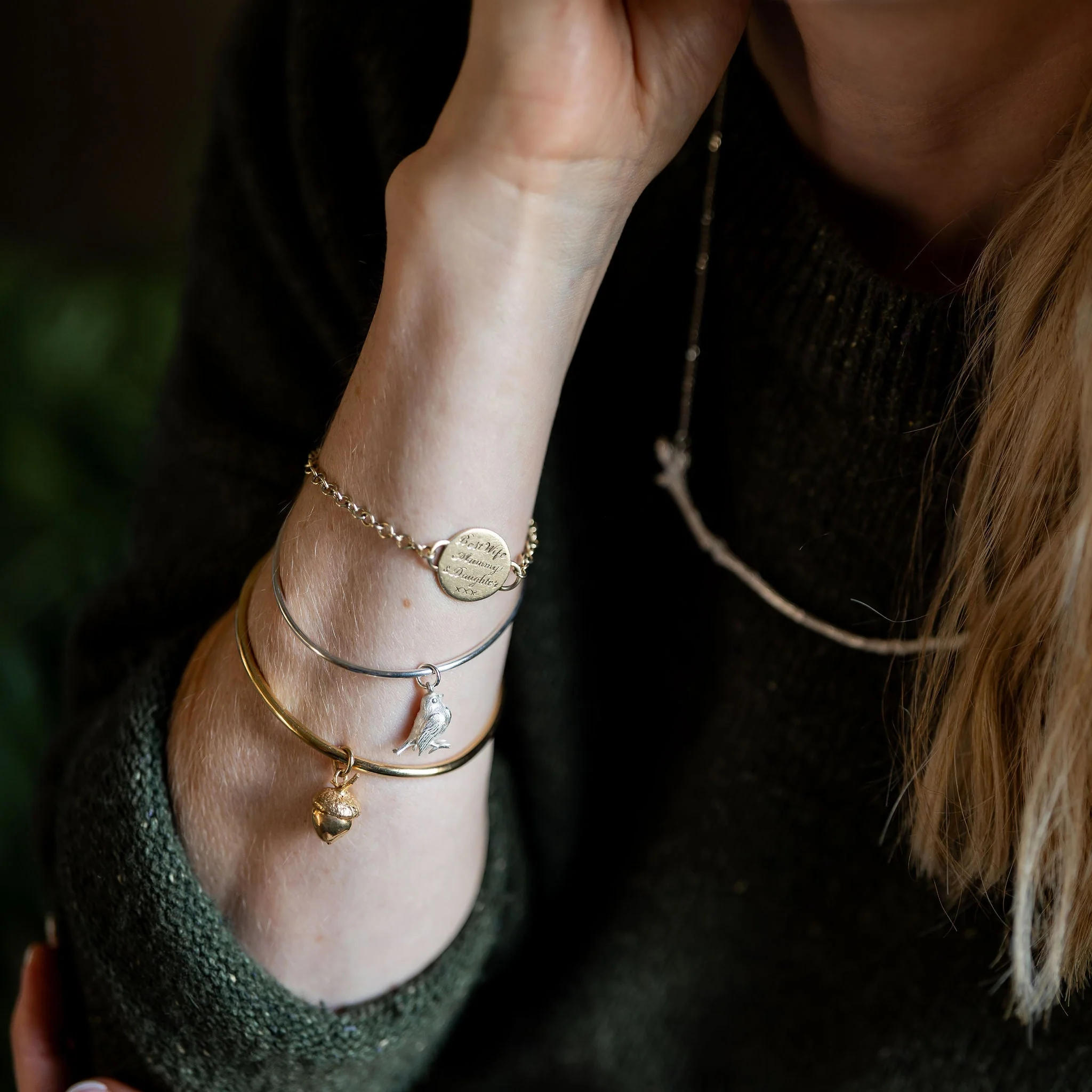 Gold Small Acorn Capsule Memory Bangle - Image 4