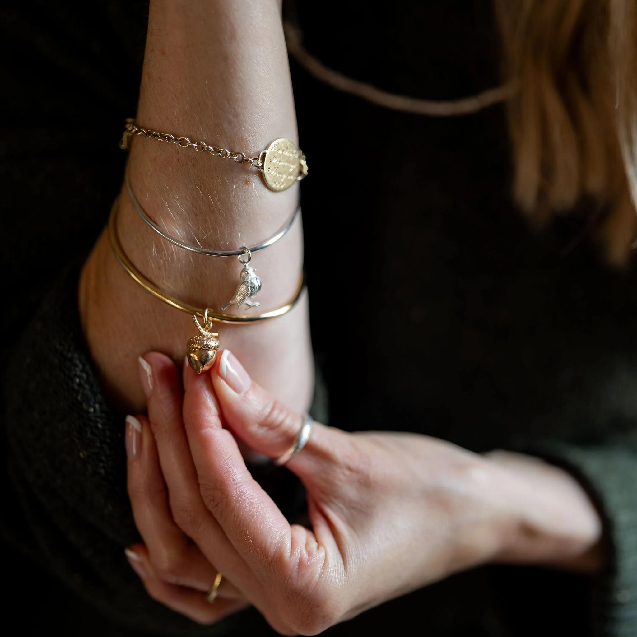 Gold Small Acorn Capsule Memory Bangle - Image 5