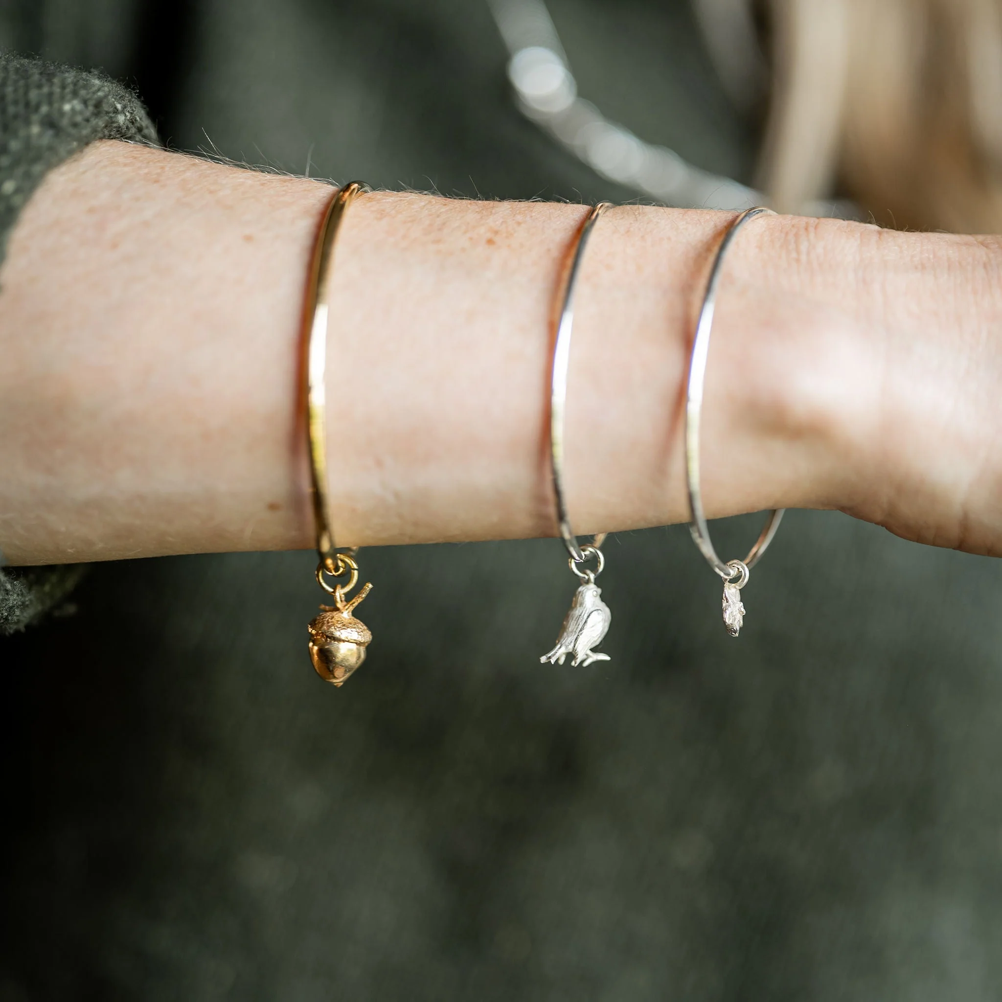 Gold Small Acorn Capsule Memory Bangle - Image 6