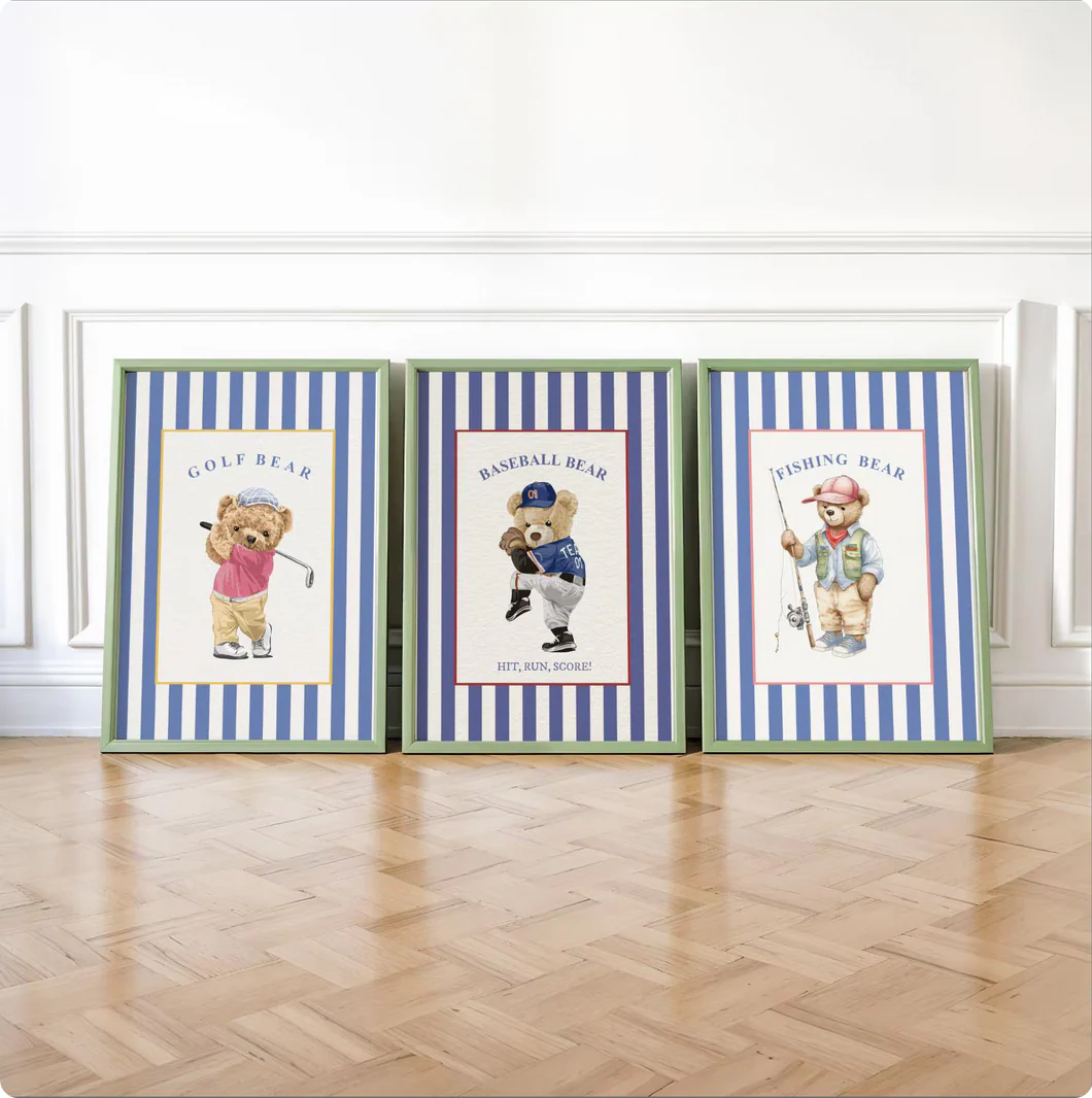 Golf Bear Artwork on Striped Wallpaper Background - Image 3