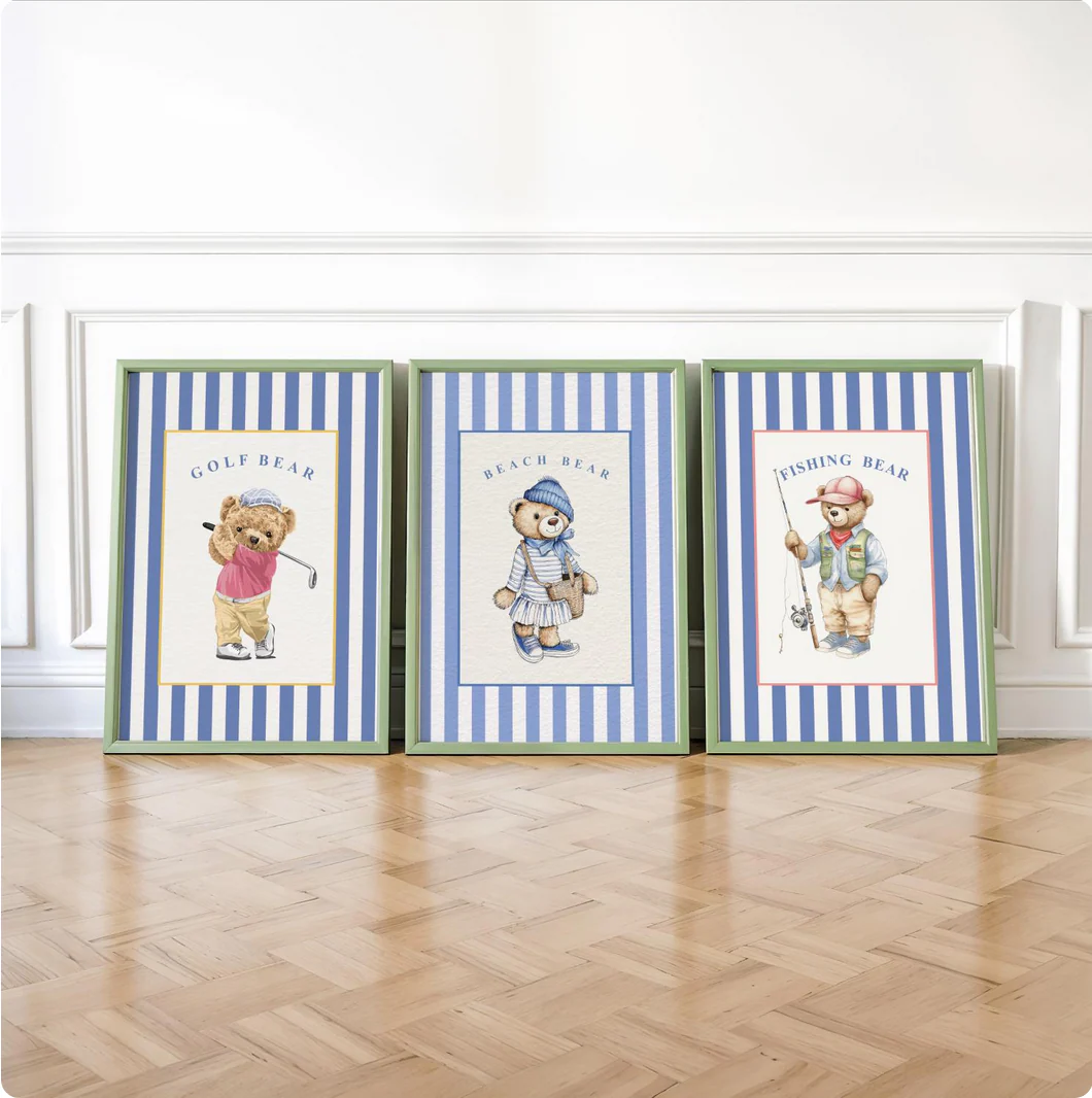 Golf Bear Artwork on Striped Wallpaper Background - Image 5