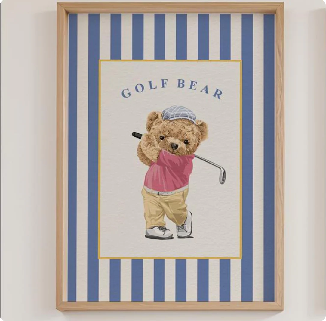Golf Bear Artwork on Striped Wallpaper Background - Image 6