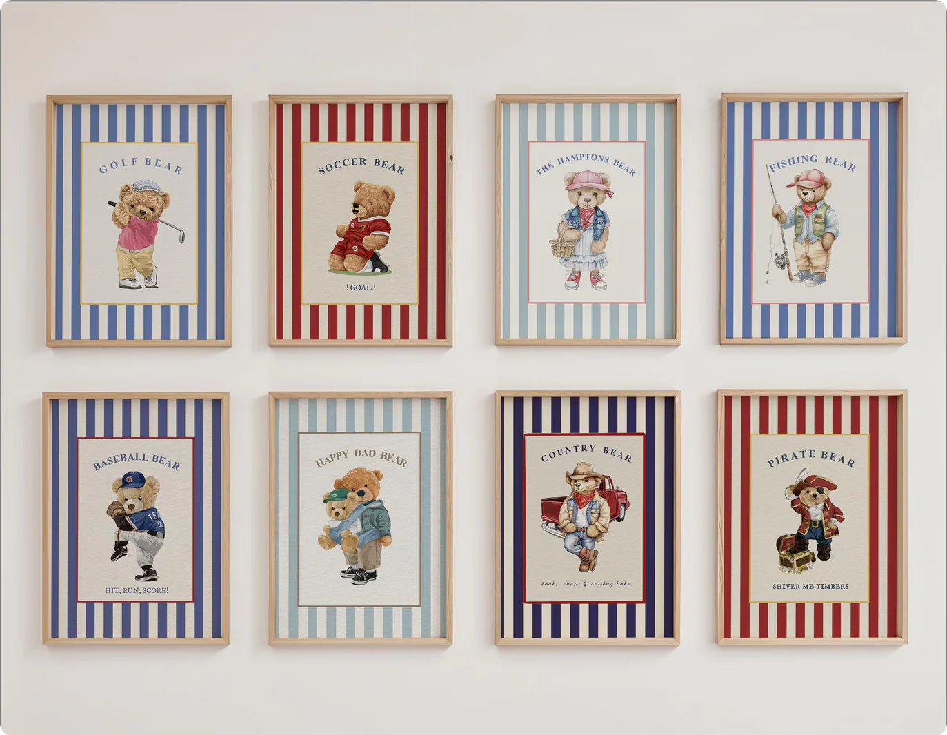 Golf Bear Artwork on Striped Wallpaper Background - Image 7