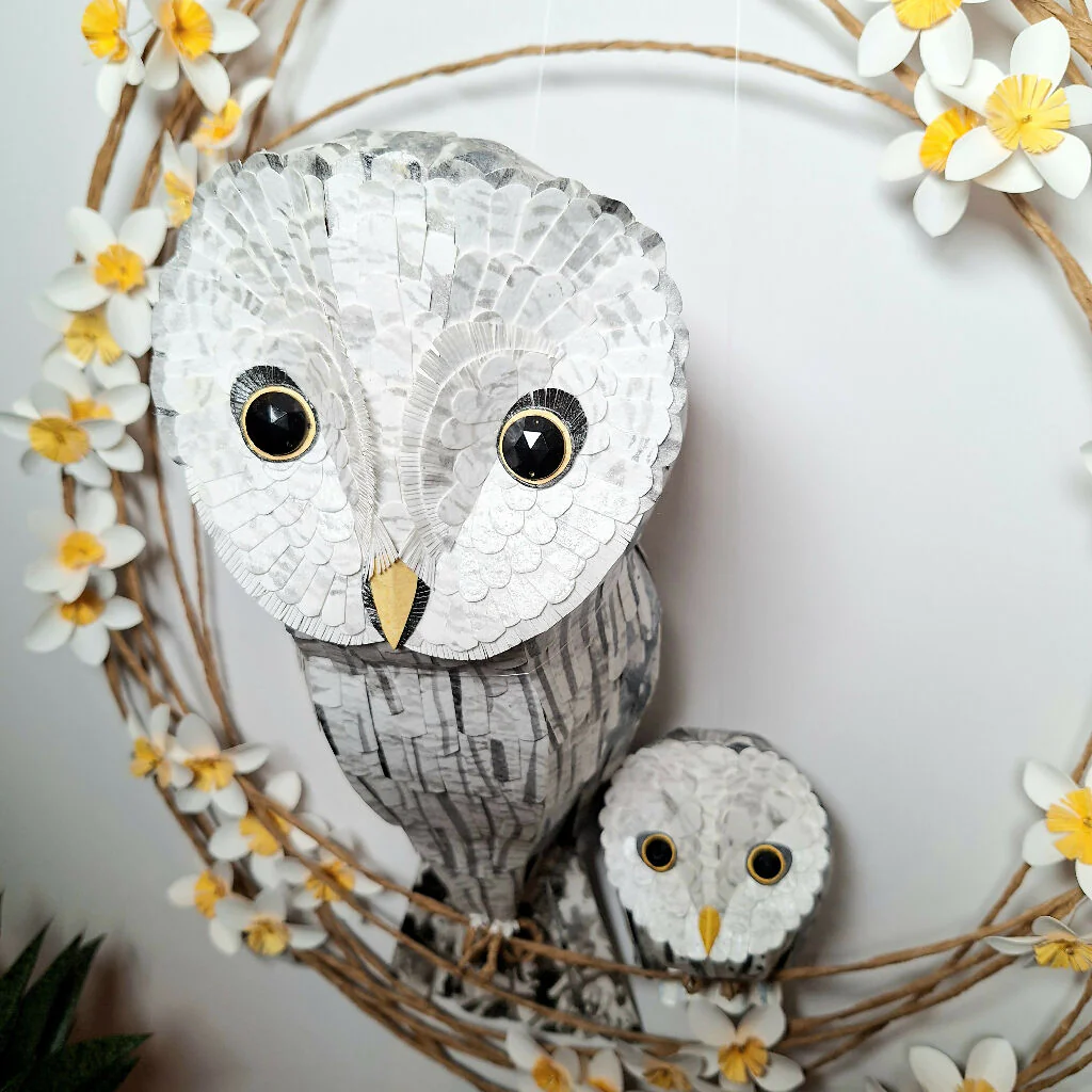 Great Grey Owl Mama and Baby Wall art paper sculpture - Image 5