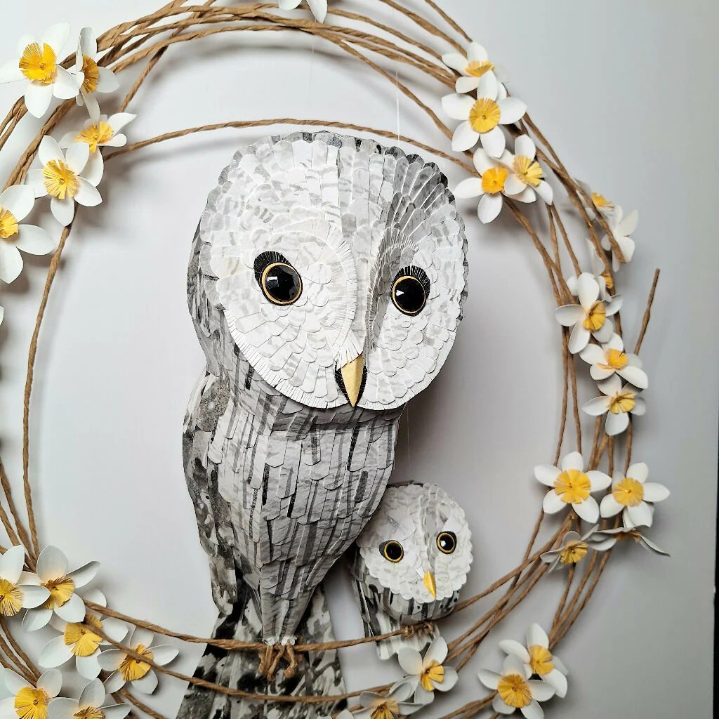 Great Grey Owl Mama and Baby Wall art paper sculpture - Image 7