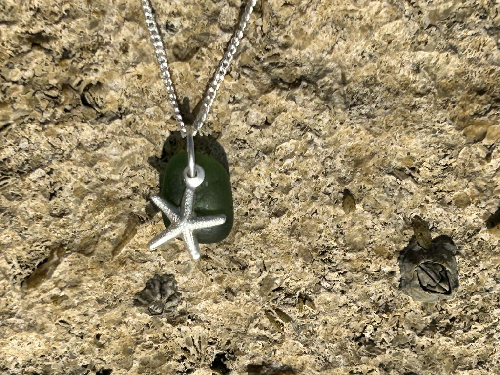 Starfish, Sea Glass & Silver Necklace - Image 4