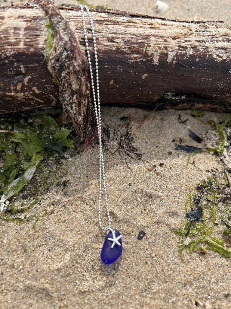 Blue seaglass & silver starfish Necklace - Image 5