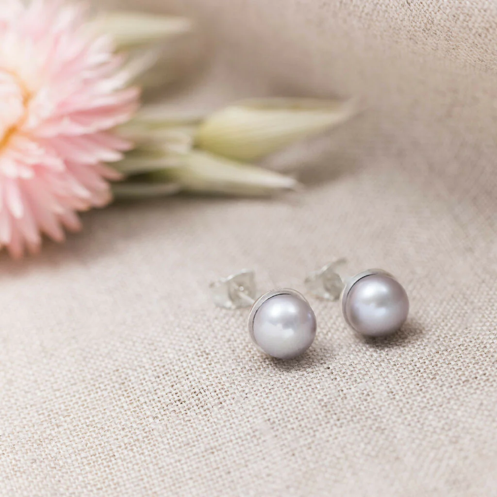Grey Freshwater Pearl Stud Earrings - Image 10