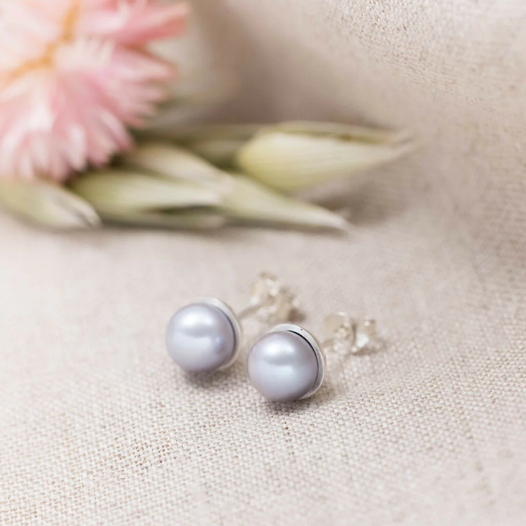 Grey Freshwater Pearl Stud Earrings - Image 3
