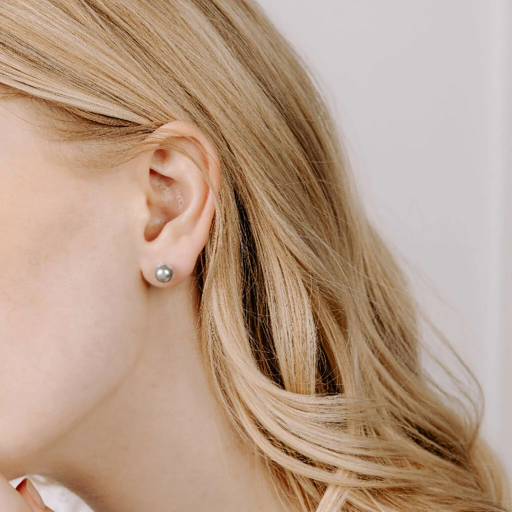 Grey Freshwater Pearl Stud Earrings - Image 5