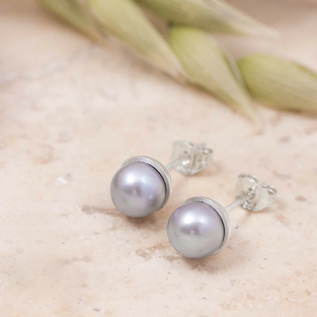 Grey Freshwater Pearl Stud Earrings - Image 9