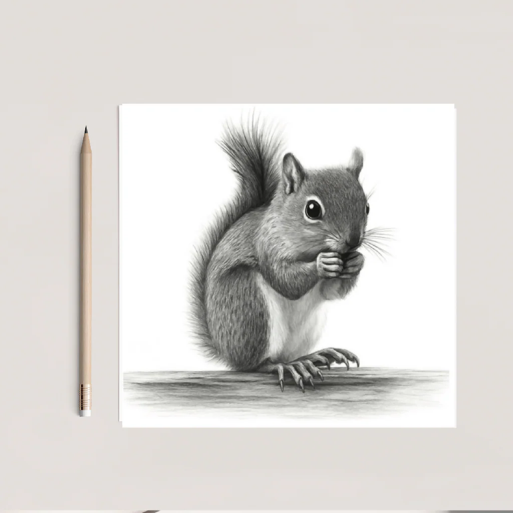 Grey Squirrel Hand Drawn Greeting Card – Cute Woodland Wildlife Illustration Countryside Card