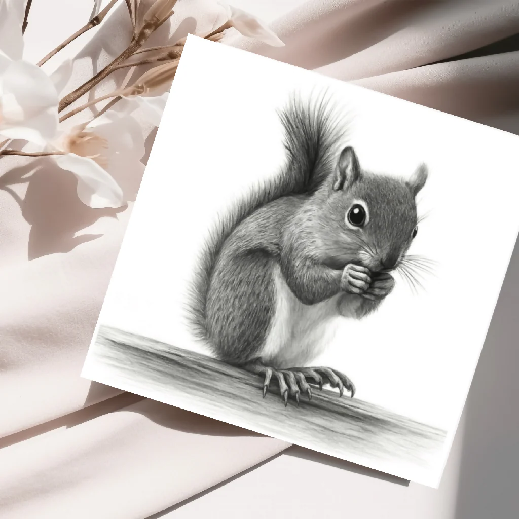 Grey Squirrel Hand Drawn Greeting Card – Cute Woodland Wildlife Illustration Countryside Card - Image 2