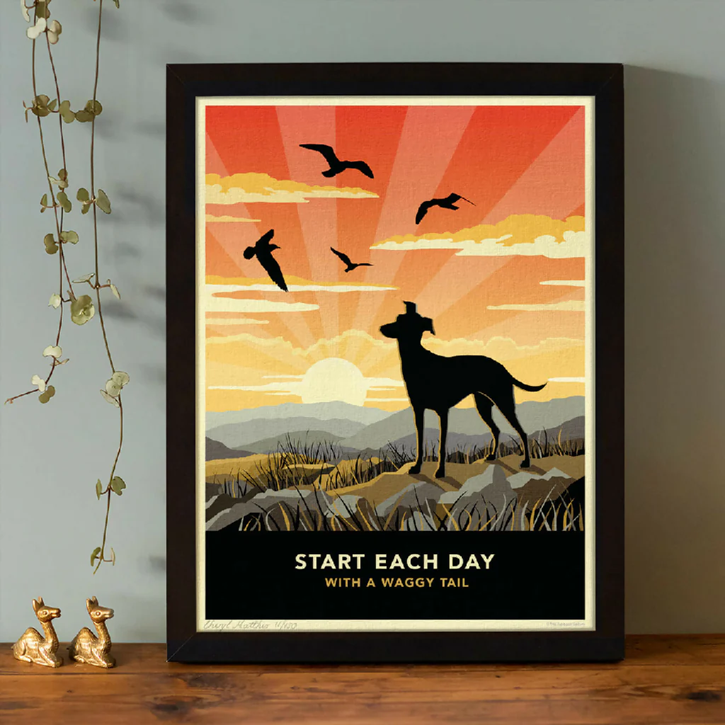 GREYHOUND OR WHIPPET ‘WAGGY TAILS’ LIMITED EDITION ART PRINT