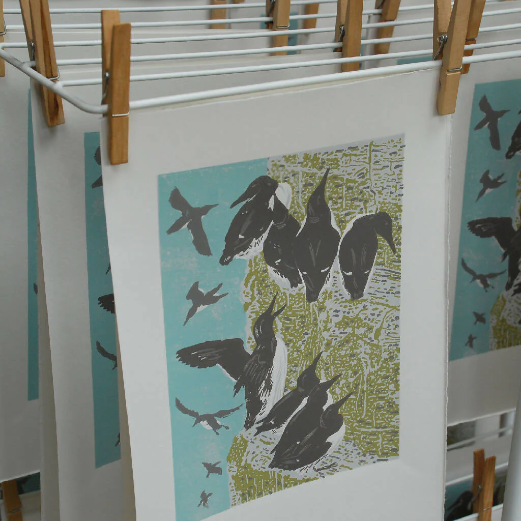 Guillemots, Bempton Cliffs - Limited Edition - Original Linocut Print - Image 3