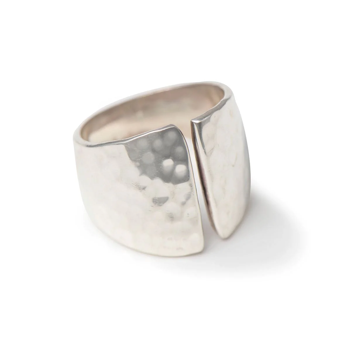 Hammered Texture Sterling Silver Ring with a Gap - Image 2