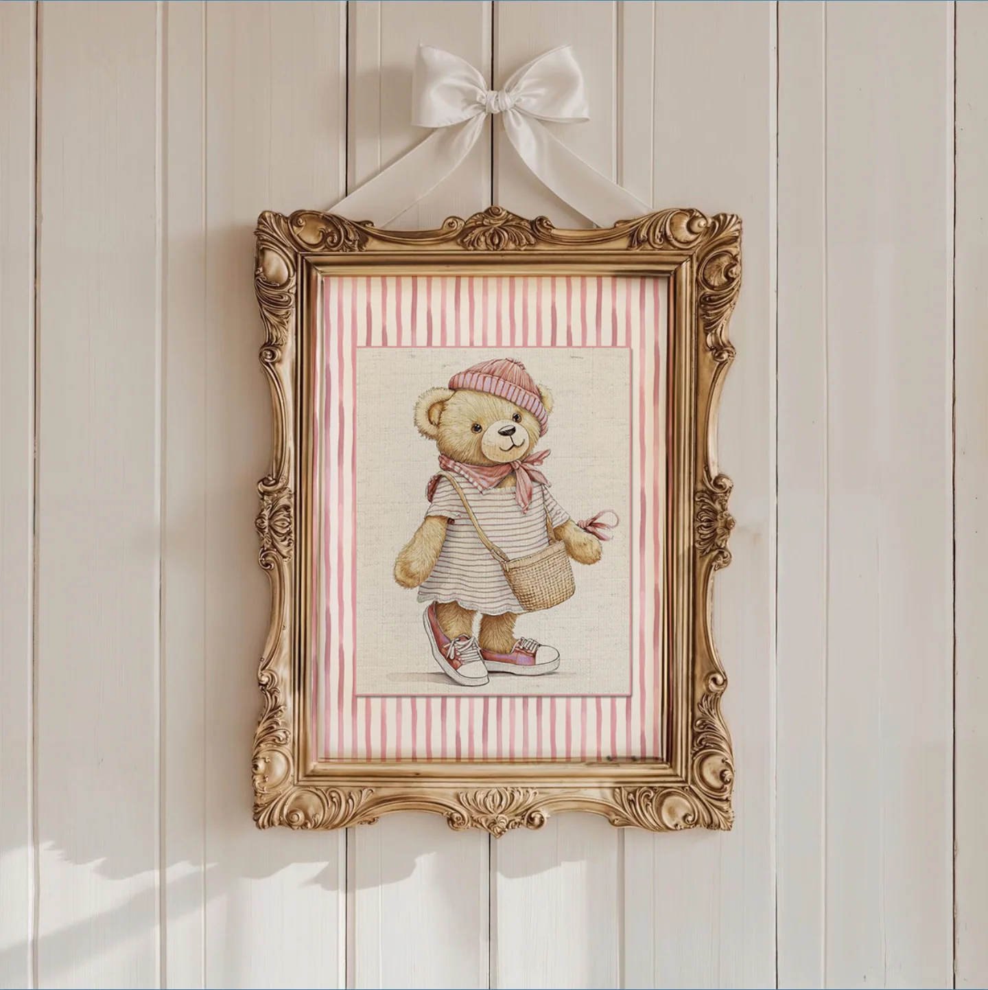 Hamptons Bear Girl  Pink Striped Print - Image 5