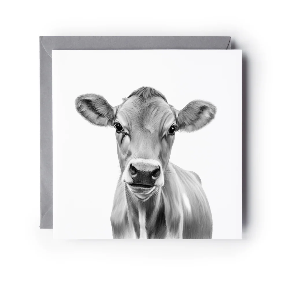 Hand Drawn Cow Greeting Card – Rustic Countryside Farm Animal Illustration Card - Image 2