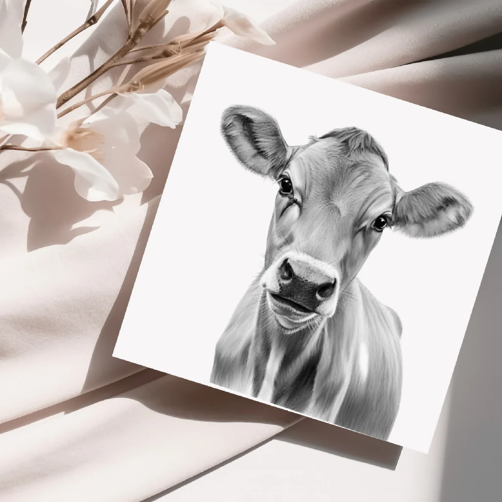 Hand Drawn Cow Greeting Card – Rustic Countryside Farm Animal Illustration Card - Image 3