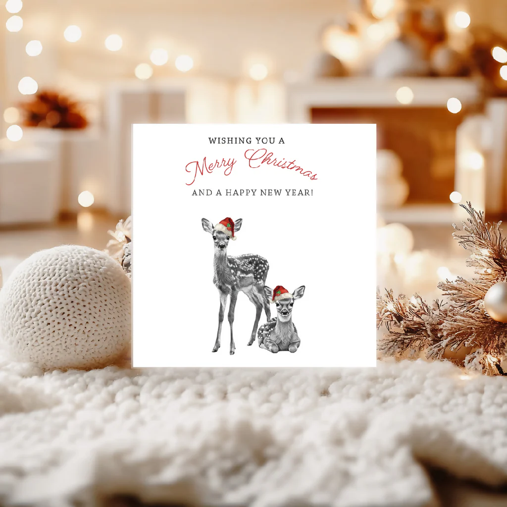 Hand-Drawn Cute Festive Deer Christmas Card – Winter Holiday Design - Image 2