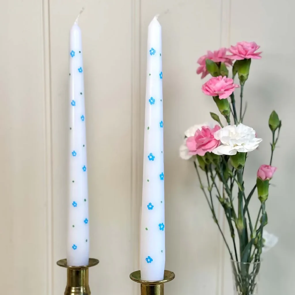 HAND PAINTED CANDLES - FORGET-ME-NOTS