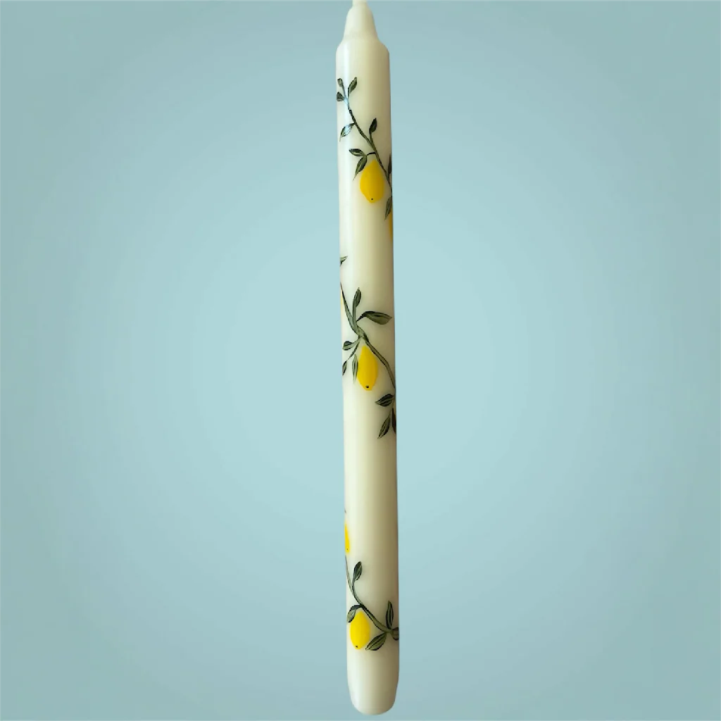 Hand painted ivory candle with a Lemon twist design - Set of two - Image 2