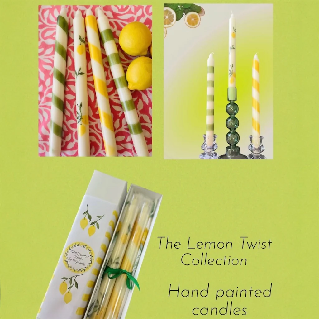 Hand painted ivory candle with a Lemon twist design - Set of two - Image 3