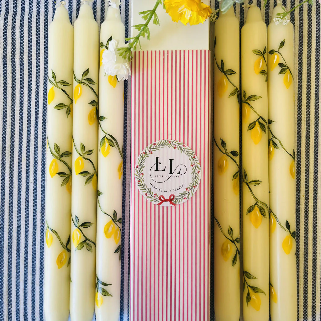 Hand painted ivory candle with a Lemon twist design - Set of two - Image 5