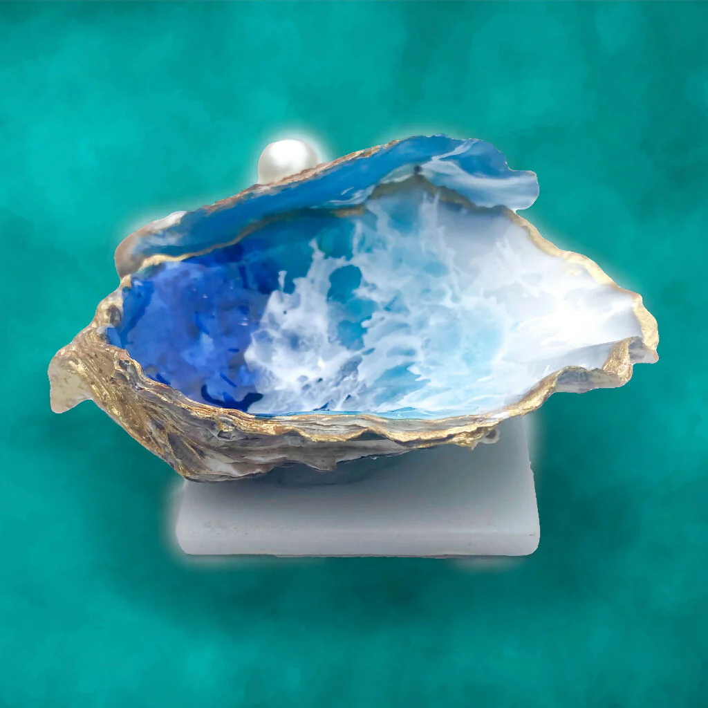 Hand Painted "Ocean in an Oyster" Oyster Trinket Dish - Image 2