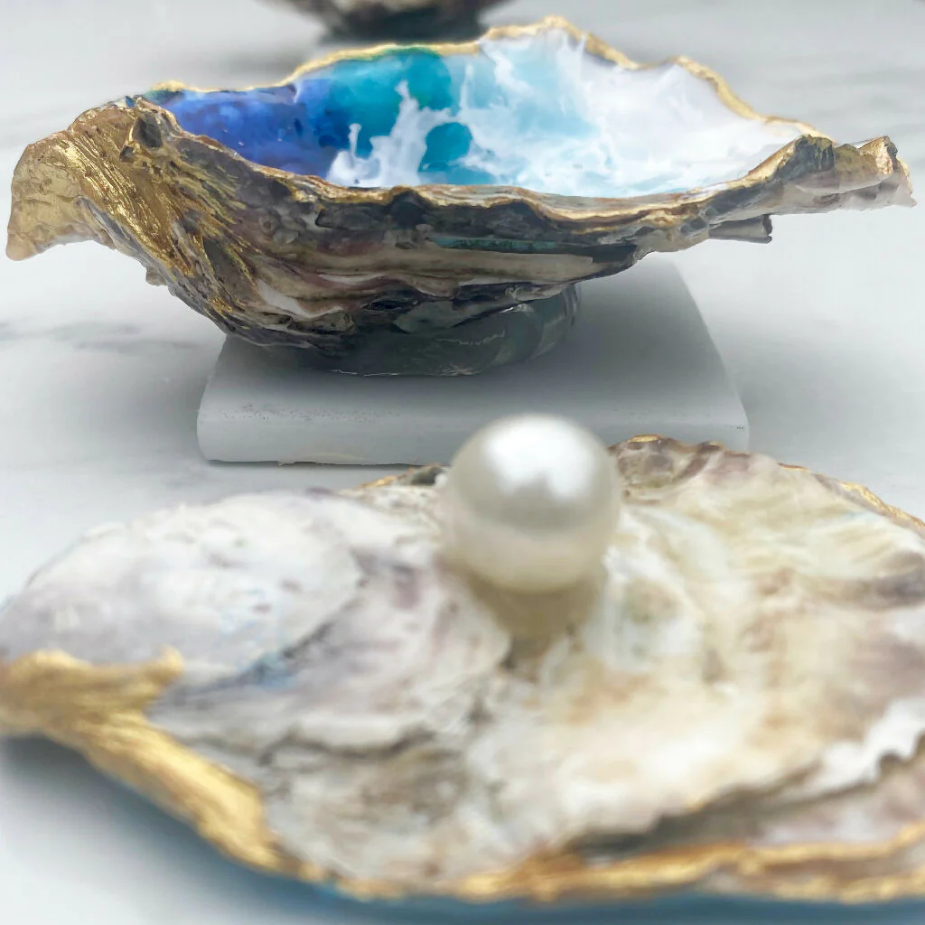 Hand Painted "Ocean in an Oyster" Oyster Trinket Dish - Image 3
