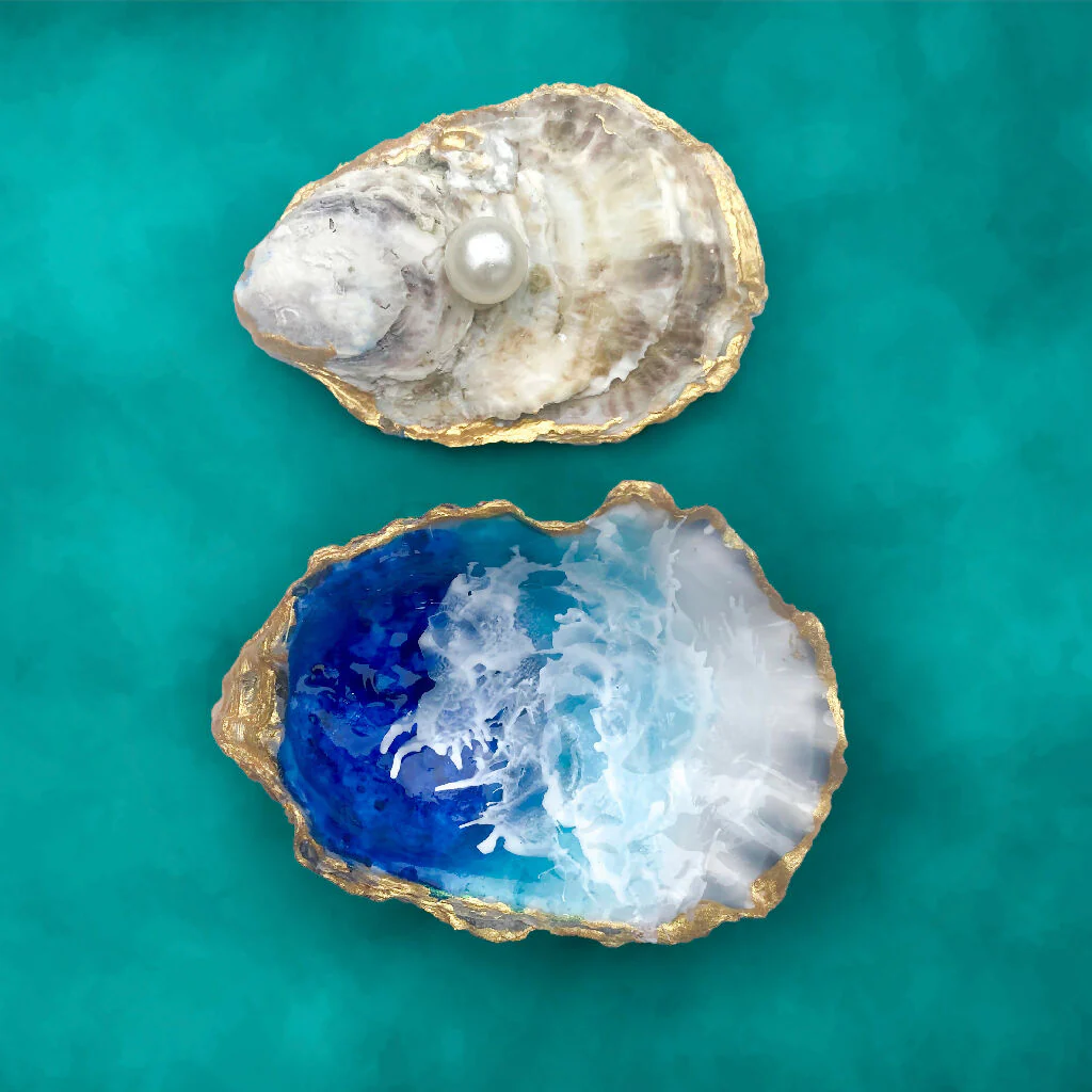 Hand Painted "Ocean in an Oyster" Oyster Trinket Dish - Image 4