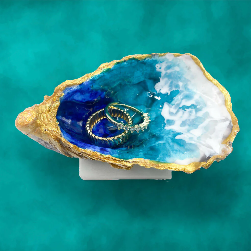 Hand Painted "Ocean in an Oyster" Oyster Trinket Dish - Image 5