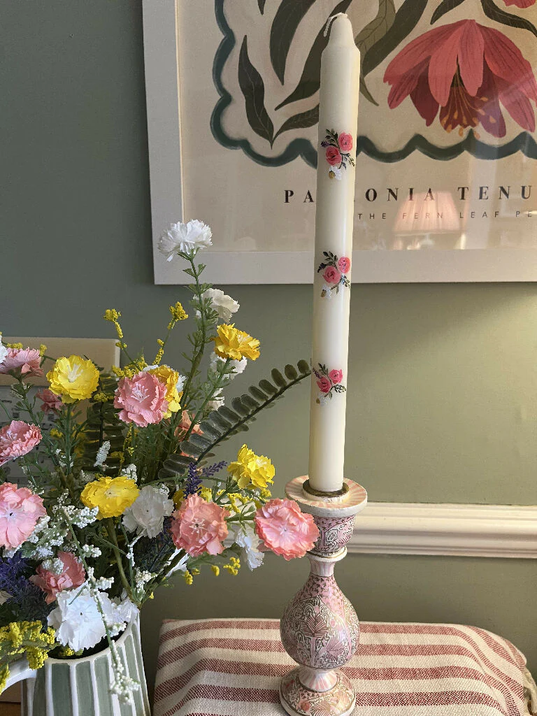 Hand painted pair of candles in a delicate floral design - Image 2