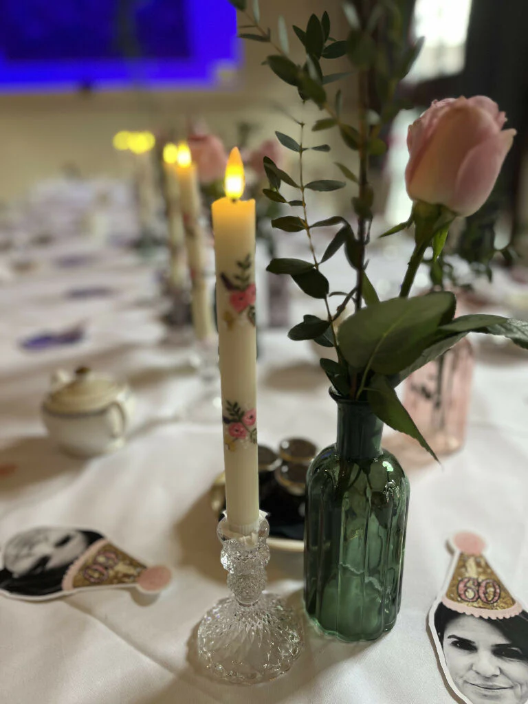Hand painted pair of wax LED candles with a delicate rose design - Image 2