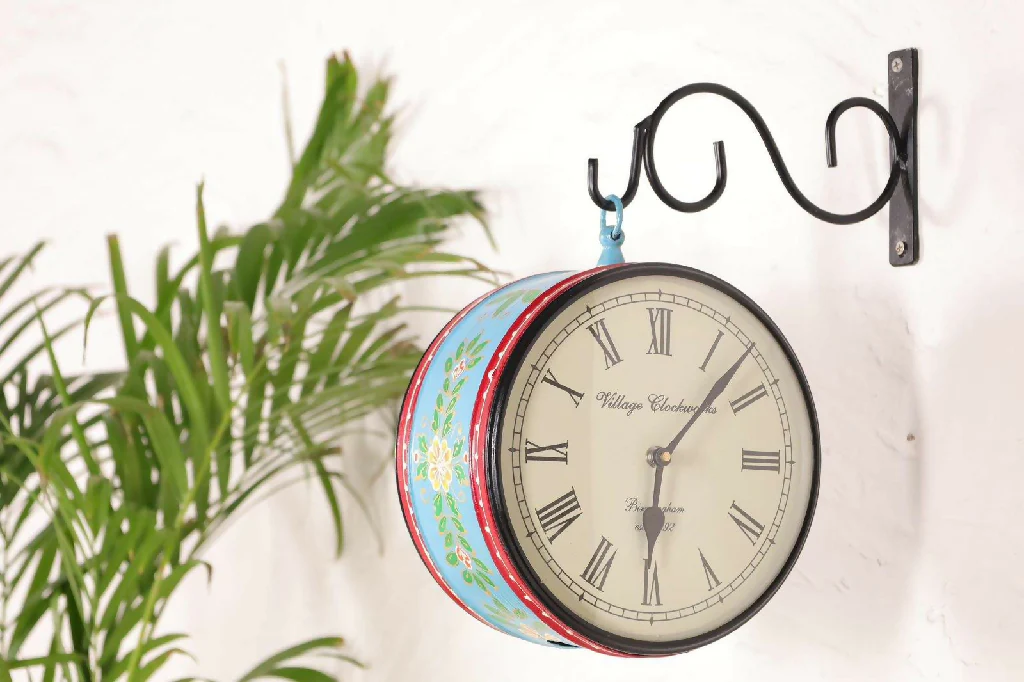 Hand-Painted Railway Clock - Teal Blue Colour - Image 3